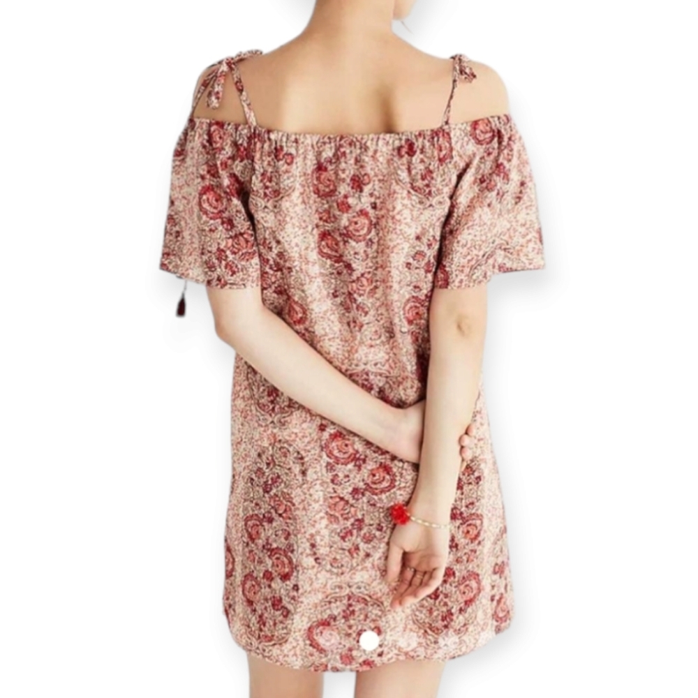 Madewell pink red cold shoulder paisley silk mini dress Women XLarge - Picture 5 of 7